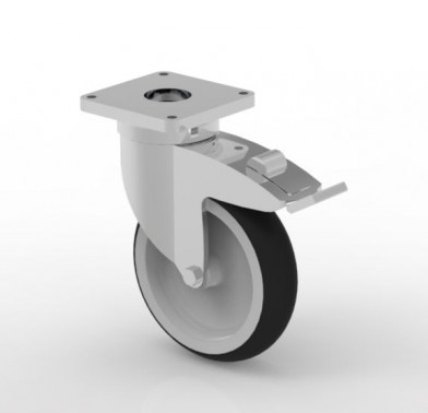 4 roues de Ø 125 mm, dont 2 avec frein