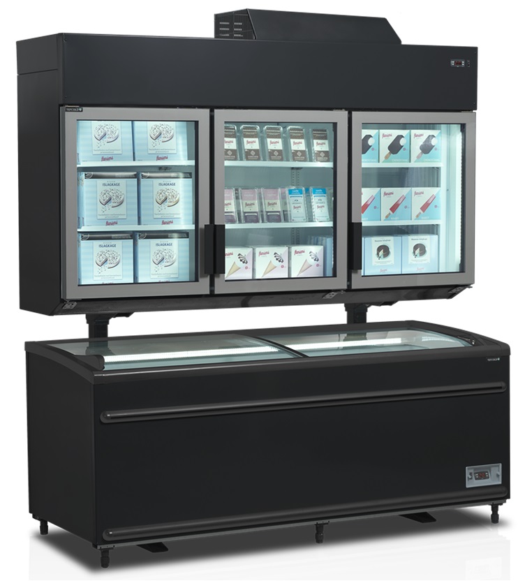 Congélateur mural sur pieds 4 portes vitrées