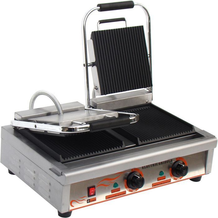 Machine à Panini Professionnelle Royal Catering 1800W - Plaques Lisse Et Rainurée - Réglage 50-300°C