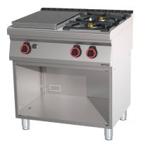 Fourneau gaz 2 feux + 1 plaque coup de feu avec soubassement 80