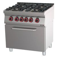 Fourneau gaz 4 feux avec four électrique statique GN 2/1 HP 80