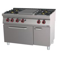 Fourneau gaz 4 feux + 1 plaque coup de feu avec four à gaz GN 1/1 120