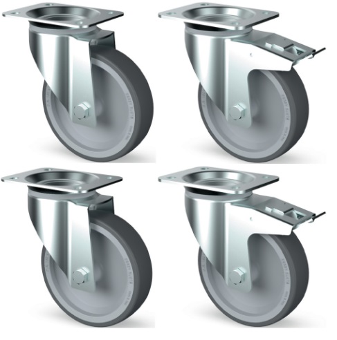 Kit 4 roues pivotantes armoires, 2x avec freins