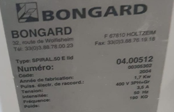 Pétrin à spirale occasion - BONGARD - Boulangerie-Patisserie