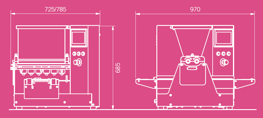 les dimensions de la Dresseuse de table avec douilles fixes