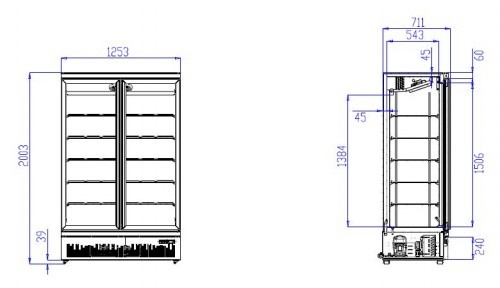 Réfrigérateur 2 portes en verre 1000L avec roues