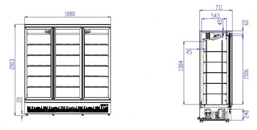 Réfrigérateur 3 portes en verre 1530L avec roues