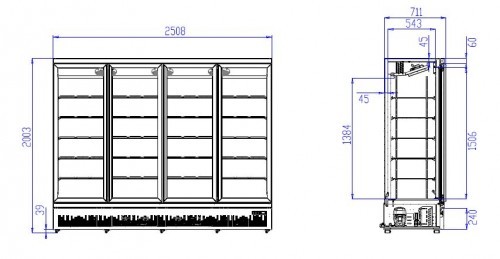 Réfrigérateur 4 portes en verre 2025L avec roues