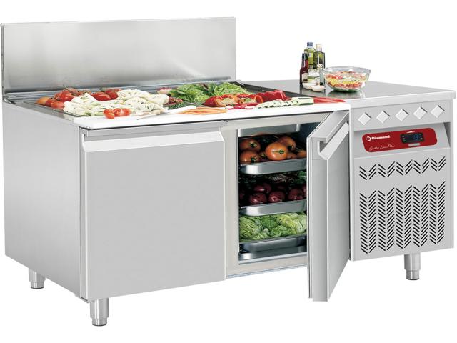 Table frigorifique ventilee 2 portes avec saladette refrigeree GN
