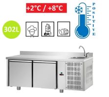 Table réfrigérée 2 portes avec évier et dosseret