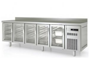 Meuble réfrigéré positif 5 portes vitrées GN 1/1 avec dosseret