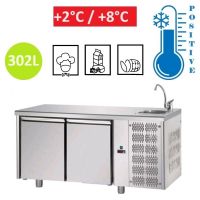 Table réfrigérée INOX 2 portes GN 1/1 avec évier