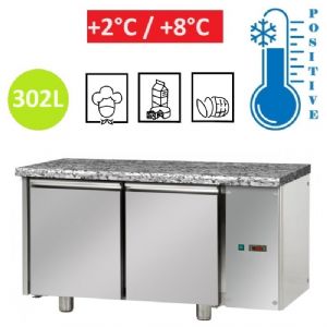 Table réfrigérée INOX 2 portes GN 1/1 en granit sans Groupe Frigorifique