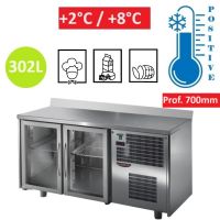 Table réfrigérée INOX 2 portes vitrées GN 1/1 avec dosseret