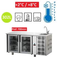 Table réfrigérée INOX 2 portes vitrées GN 1/1 avec évier
