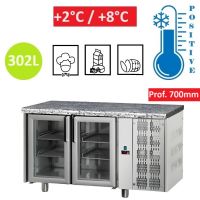 Table réfrigérée INOX 2 portes vitrées GN 1/1 en Granit