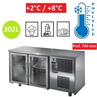 Table réfrigérée INOX 2 portes vitrées GN 1/1
