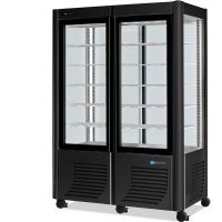 Vitrine 4 faces Négative Plateaux carrés fixes